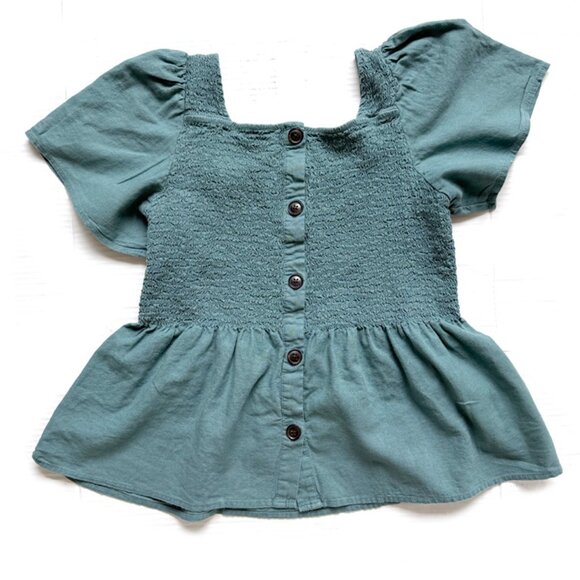 Madewell Linen-Blend Lucie Smocked Peplum Top - Picture 7 of 7